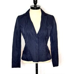 Elie Tahari Navy Blue Fitted Blazer Jacket Women's Sz S Stitched Contouring